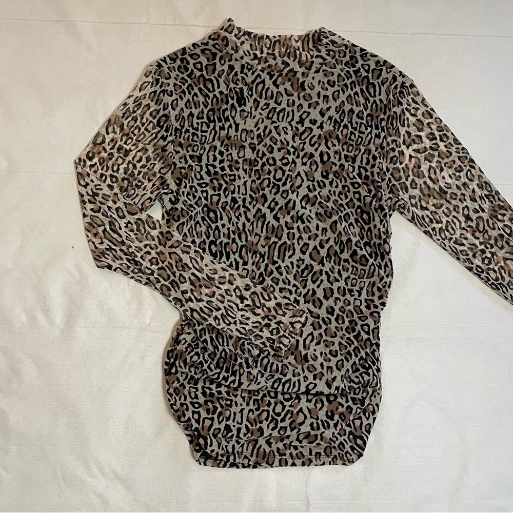 NWT New $69 Adrianna Papell Animal Print Turtleneck Mesh Long Sleeve Top Size L - Picture 6 of 11